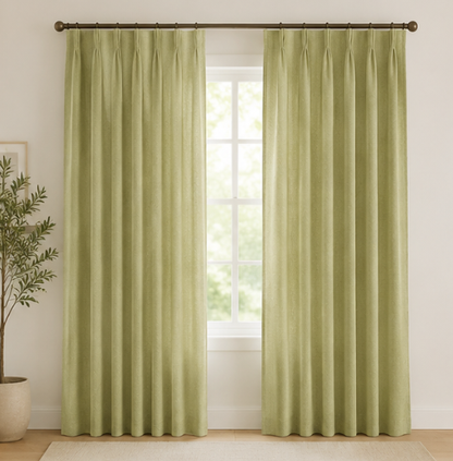 Maplehem Linen Pinch Pleat Curtains | Sage Green, Olive Green & Beige