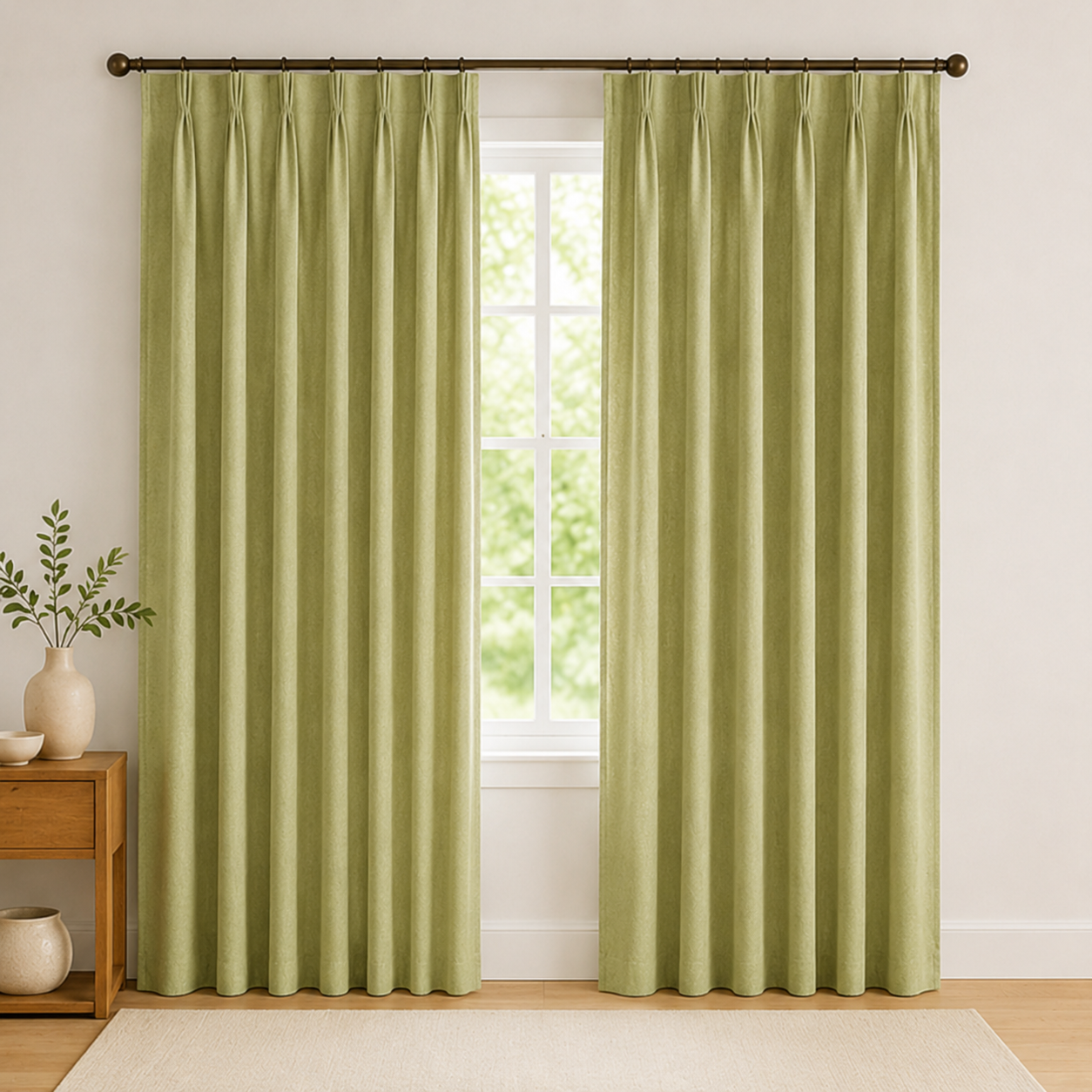 Maplehem Linen Pinch Pleat Curtains | Sage Green, Olive Green & Beige
