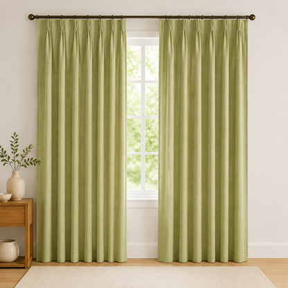 Maplehem Linen Pinch Pleat Curtains | Sage Green, Olive Green & Beige