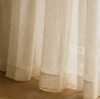 Maplehem Linen Sheer Curtains | Khaki Yellow, Light Khaki & Burlywood Birch