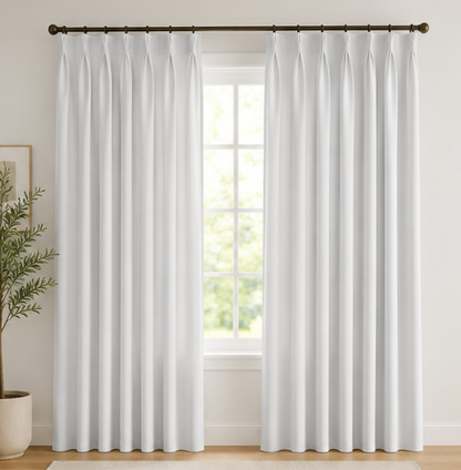 Maplehem Luxury Silk Pinch Pleat Curtains | Silk Cream, Silver Gray & Soft Blue