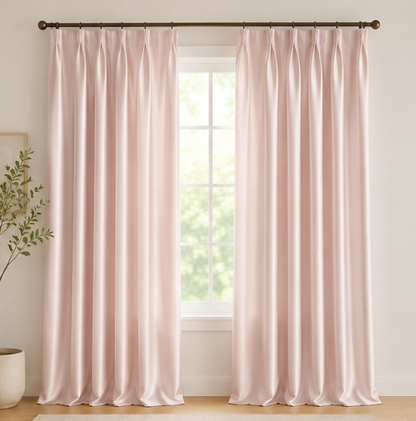 Maplehem Luxury Silk Pinch Pleat Curtains | Rose Pink, Seafoam Green & Dove Gray