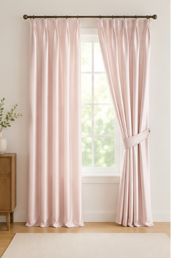 Maplehem Luxury Silk Pinch Pleat Curtains | Rose Pink, Seafoam Green & Dove Gray