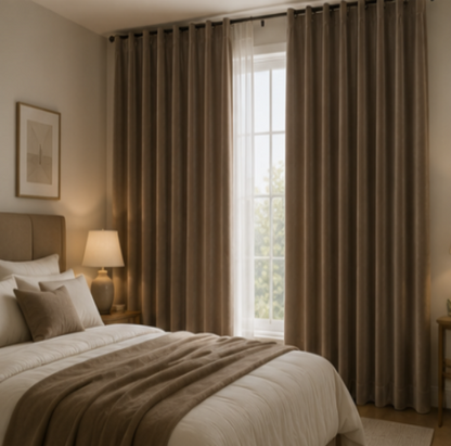 Maplehem Velvet Curtains | White, Brown & Gold