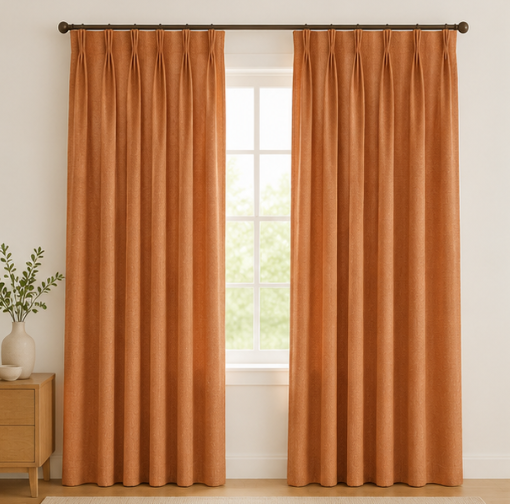 Maplehem Luxury Cotton Pinch Pleat Curtains | Terracotta, Mustard, Cream, Gray, Blue & Sage