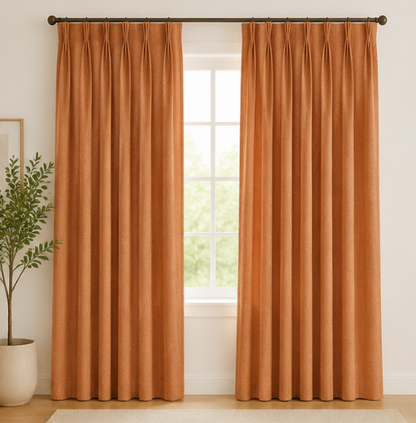 Maplehem Luxury Cotton Pinch Pleat Curtains | Terracotta, Mustard, Cream, Gray, Blue & Sage