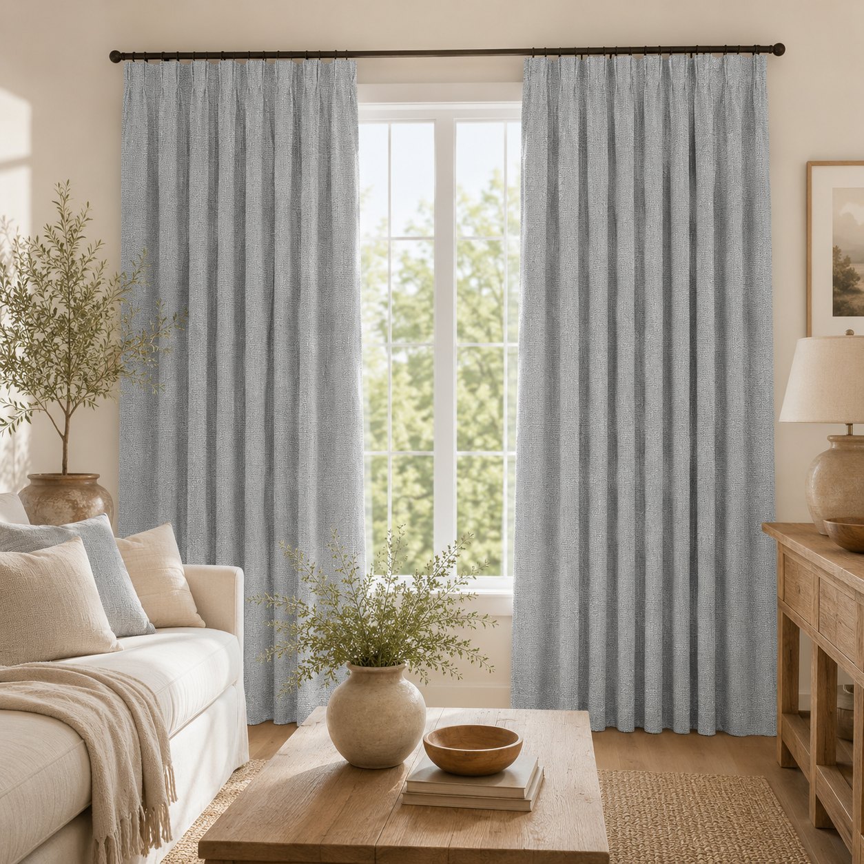 Premium Cotton Curtain | Dusty Blue, Ivory & Sage Green