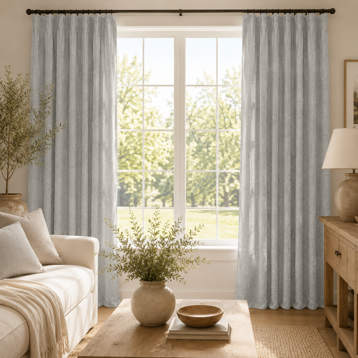 Premium Cotton Curtain | Dusty Blue, Ivory & Sage Green