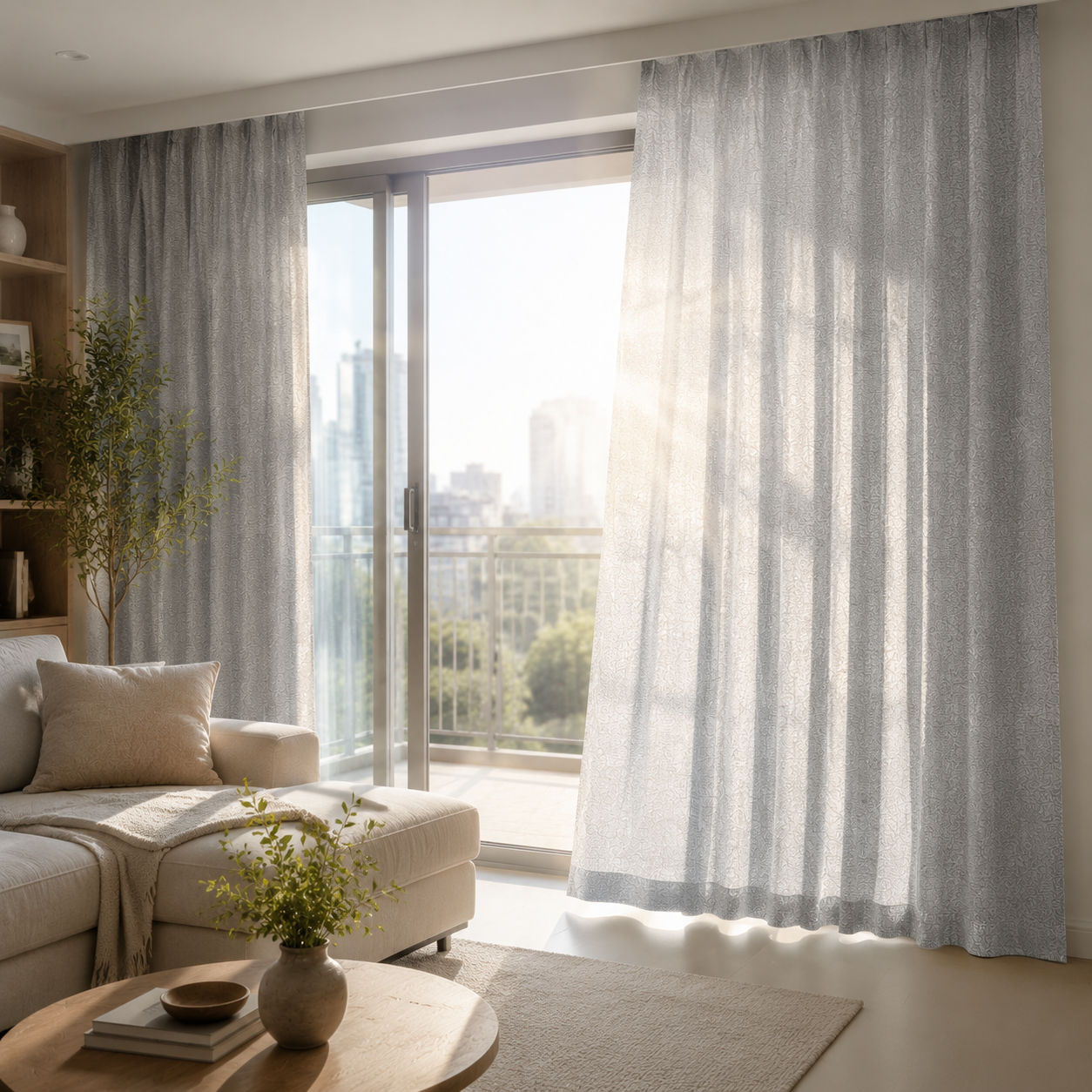 Premium Cotton Curtain | Dusty Blue, Ivory & Sage Green
