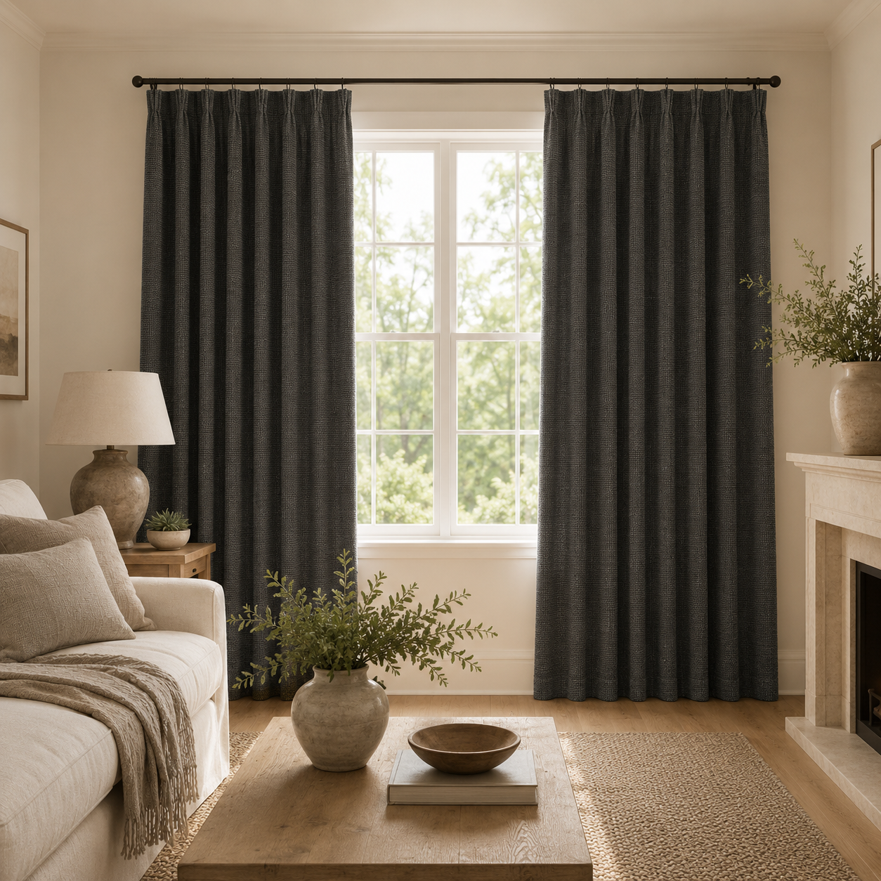 Cotton Curtain Panel | Charcoal & Cream