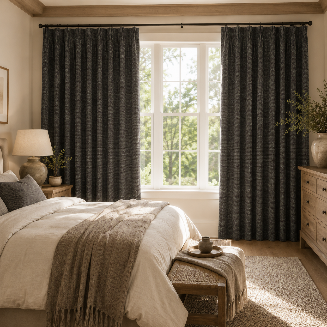 Cotton Curtain Panel | Charcoal & Cream