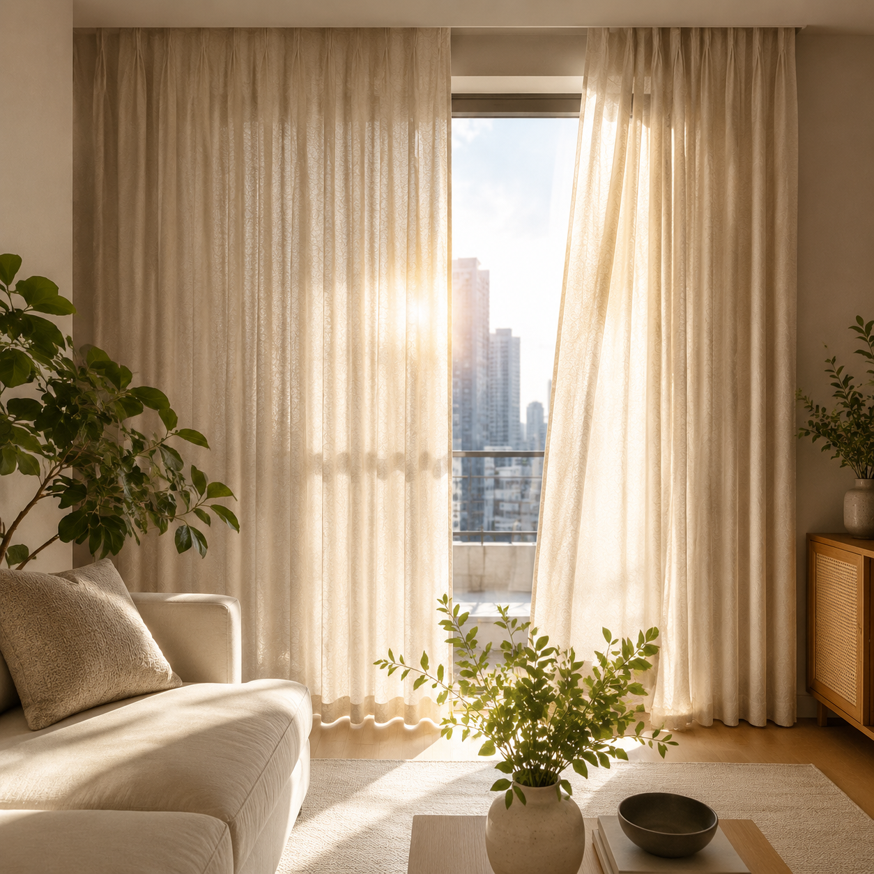 Premium Cotton Curtain | Dusty Blue, Ivory & Sage Green