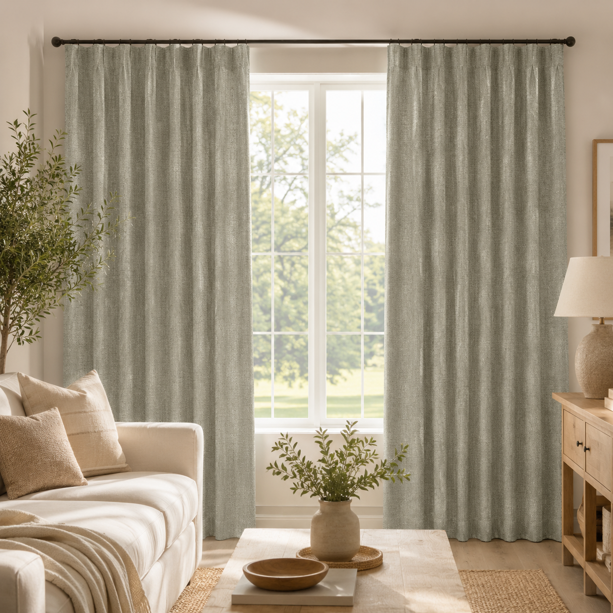 Premium Cotton Curtain | Dusty Blue, Ivory & Sage Green