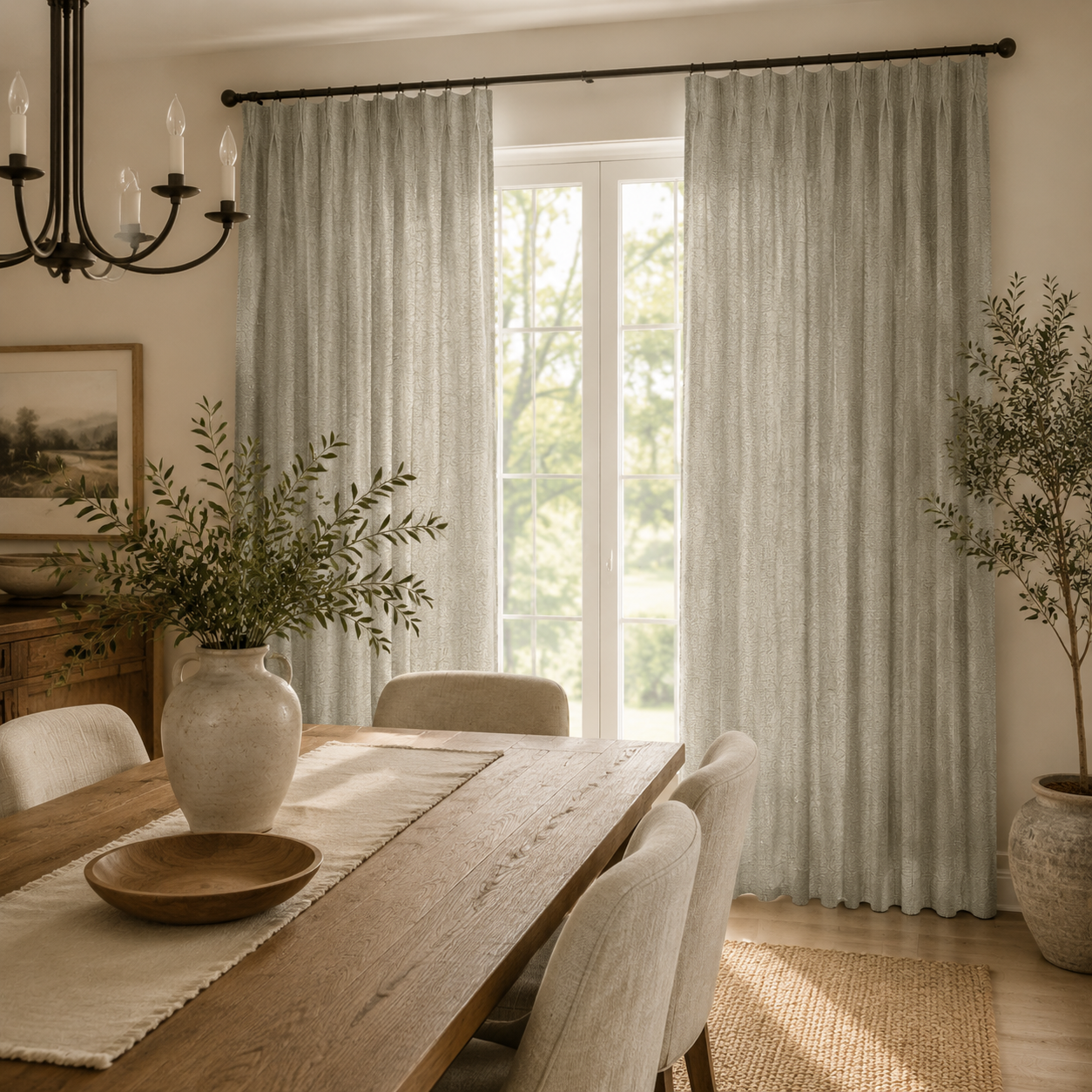 Premium Cotton Curtain | Dusty Blue, Ivory & Sage Green
