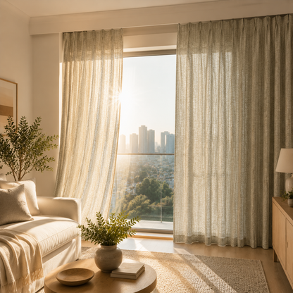 Premium Cotton Curtain | Dusty Blue, Ivory & Sage Green